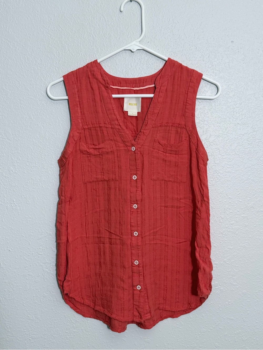 Maeve Coral Sleeveless Button-Front Blouse